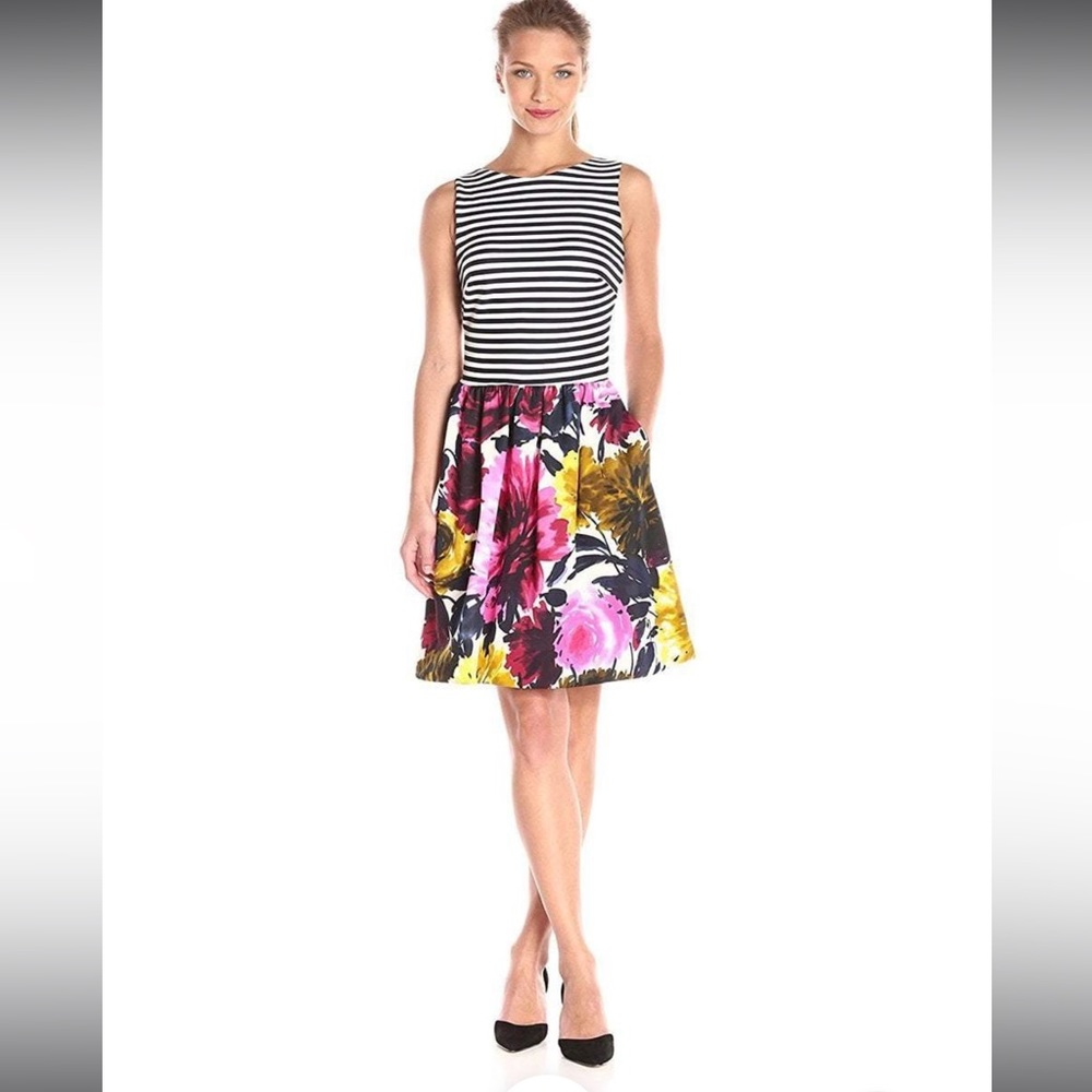 Taylor stripe and floral print a line dress